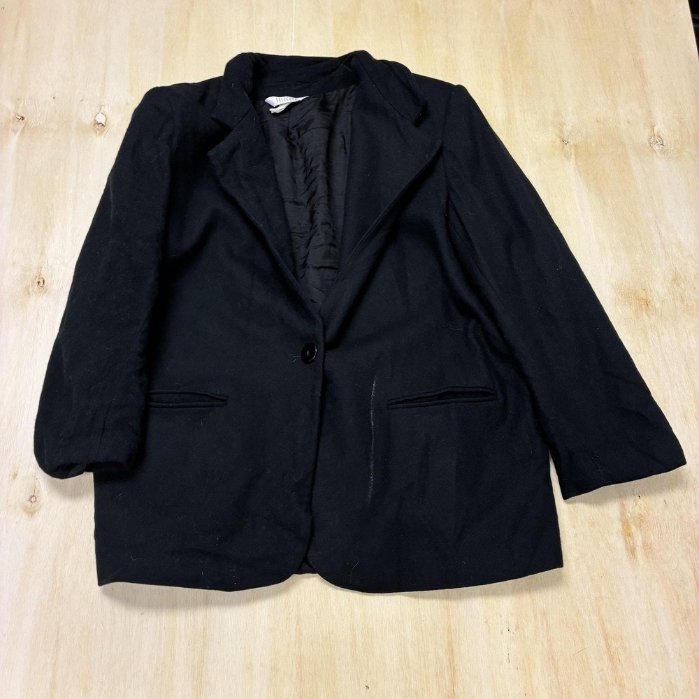 Vintage Sellecca Blazer Jacket Womens 16 Black Wool One Button Lined USA